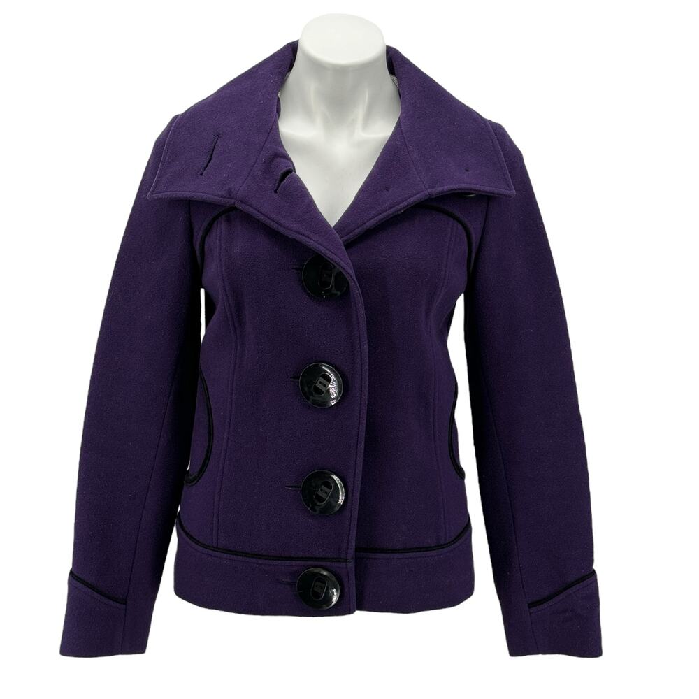 Soia & Kyo Women's Wool Jacket SZ S Peacoat Purple Button Up Funnel Neck Short - Picture 7 of 12